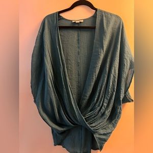Teal open front blouse size large